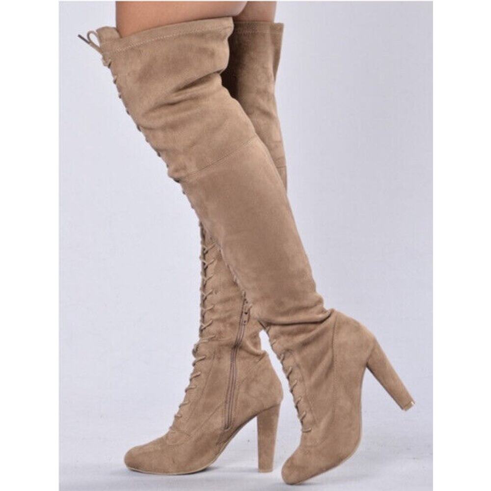 FASHION NOVA Women's YOU MADE‎ YOUR CHOICE Taupe BOOTS Sz 8 Right High Brown/tan